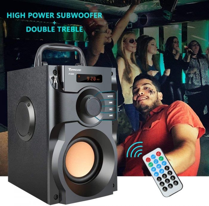 TOPROAD A100 Portable Bluetooth Speaker Wireless Stereo Bass Subwoofer with FM Radio Remote Control 4